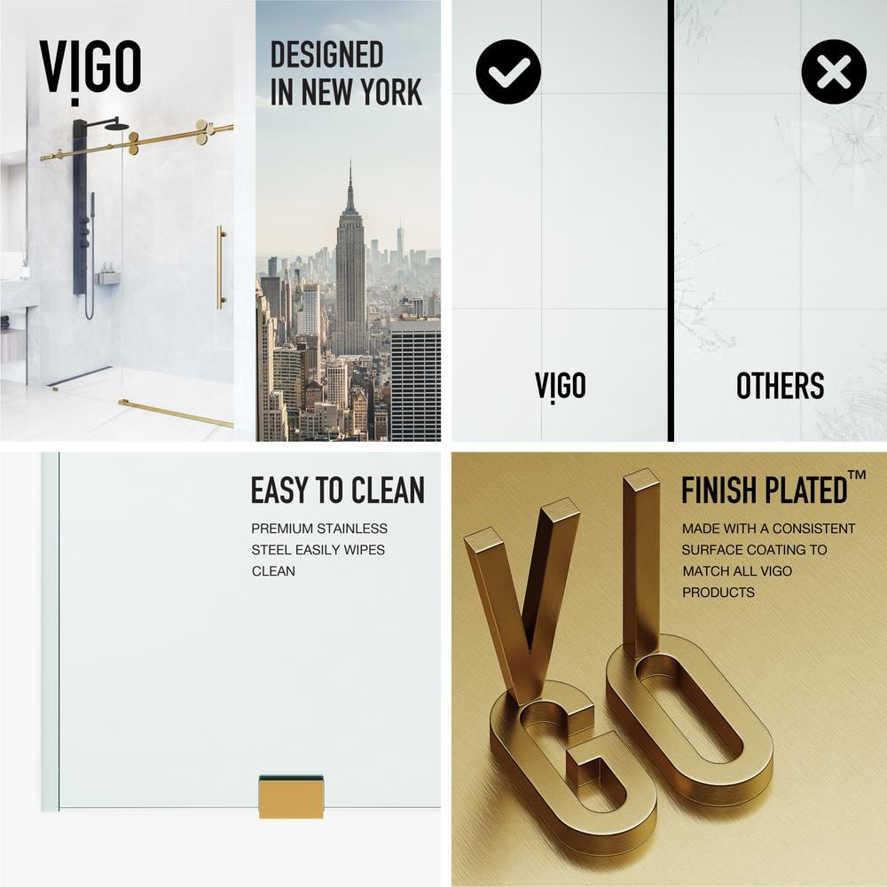 Elan 72" Frameless Sliding Shower Door in Matte Brushed Gold with Clear Glass