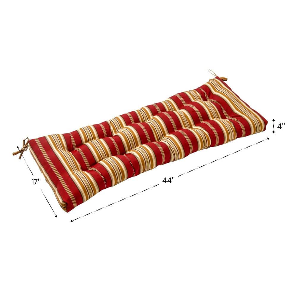 Roma Stripe Red Tufted Outdoor Bench Cushion 44" x 17"