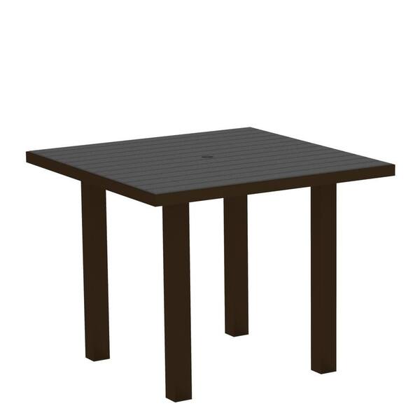 POLYWOOD Euro Textured Bronze 36 in. Square Patio Dining Table with Slate Grey Top
