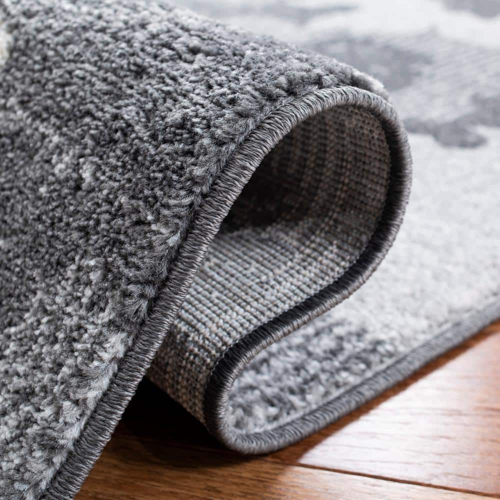Charcoal and Ivory Floral High Pile Runner Rug