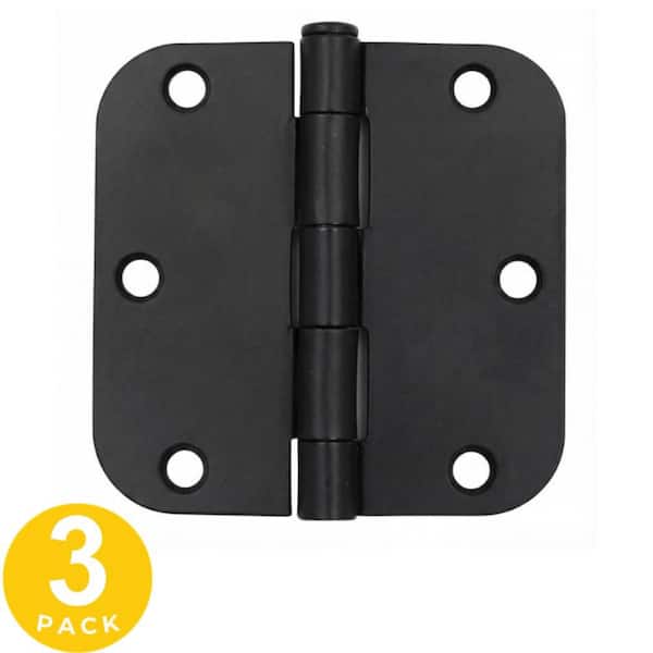 3.5 in. x 3.5 in. Matte Black Full Mortise Spring 5/8 in. Radius Door Hinge with Non-Removable Pin - (Set of 2)