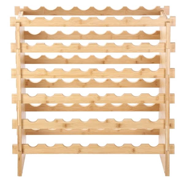 Stackable Wine Rack, 6-Tier Bamboo, Holds 48 Bottles, Freestanding Floor Storage Display Shelf for Kitchen Cellar