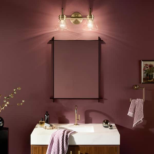 Kichler Meller 2-flammige Schminklampe, 15.25 Zoll, Champagner-Bronze & Klarglas – Deckenleuchte Für Badezimmer