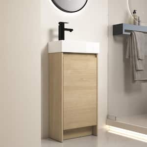 16.1 in. W x 8.9 in. D x 33.5 in. H Single Sink Bathroom Vanity in Light Brown Cabinet with White Ceramic Sink Top