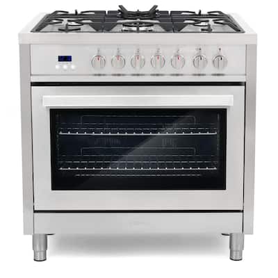 Commercial-Style 36 in. 3.8 cu. ft. Single Oven Dual Fuel Range with 8 Function Convection Oven in Stainless Steel