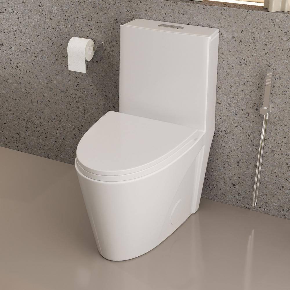 Glossy White Ceramic Dual Flush Elongated One-Piece Toilet