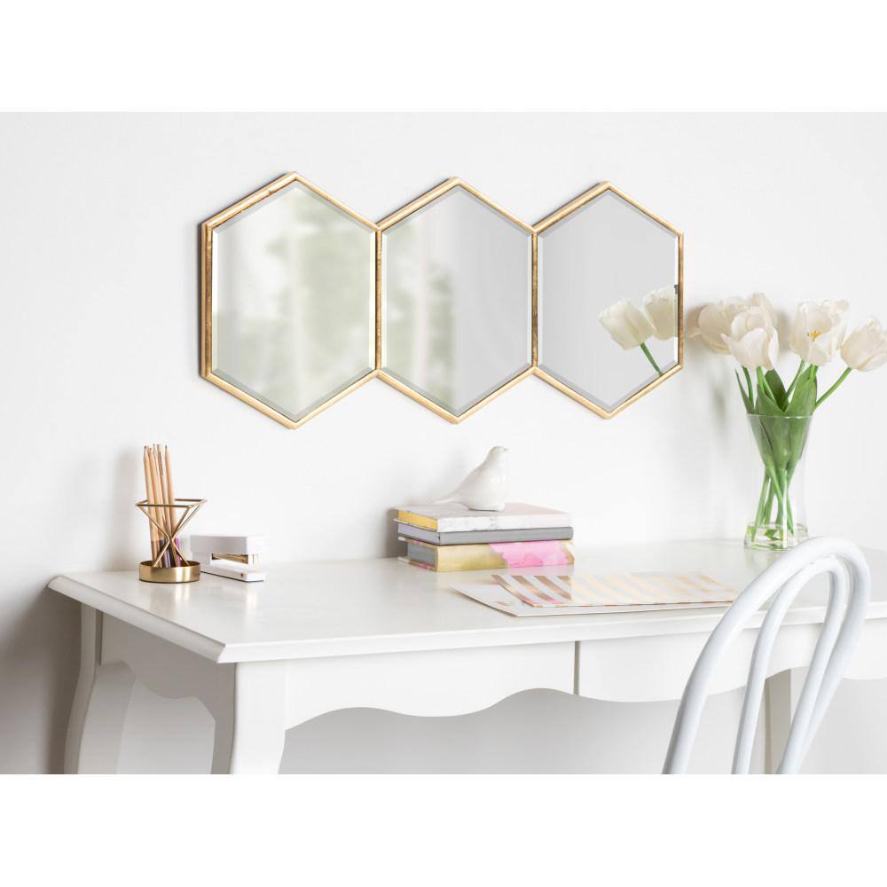 Gold Hexagon Trio Wall Mount Accent Mirror with Beveled Glass