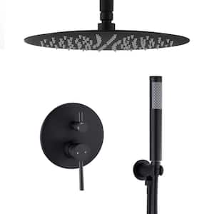 Single Handle 2-Spray Ceiling Mount 10 in. Shower Faucet 2.5 GPM with High Pressure in Matte Black (Valve Included)