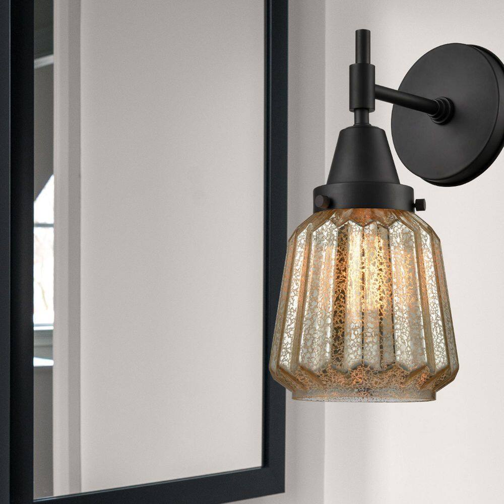 Chatham 1-Light Matte Black Wall Sconce with Silver Glass Shade price history on PriceWatchPro