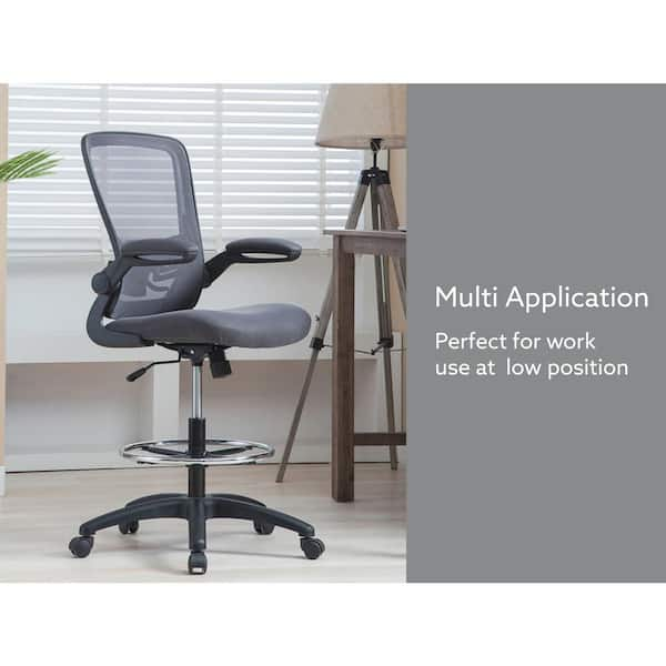 MAYKOOSH Black Flip-Top Ergonomic Mesh Drafting Swivel Desk Chair