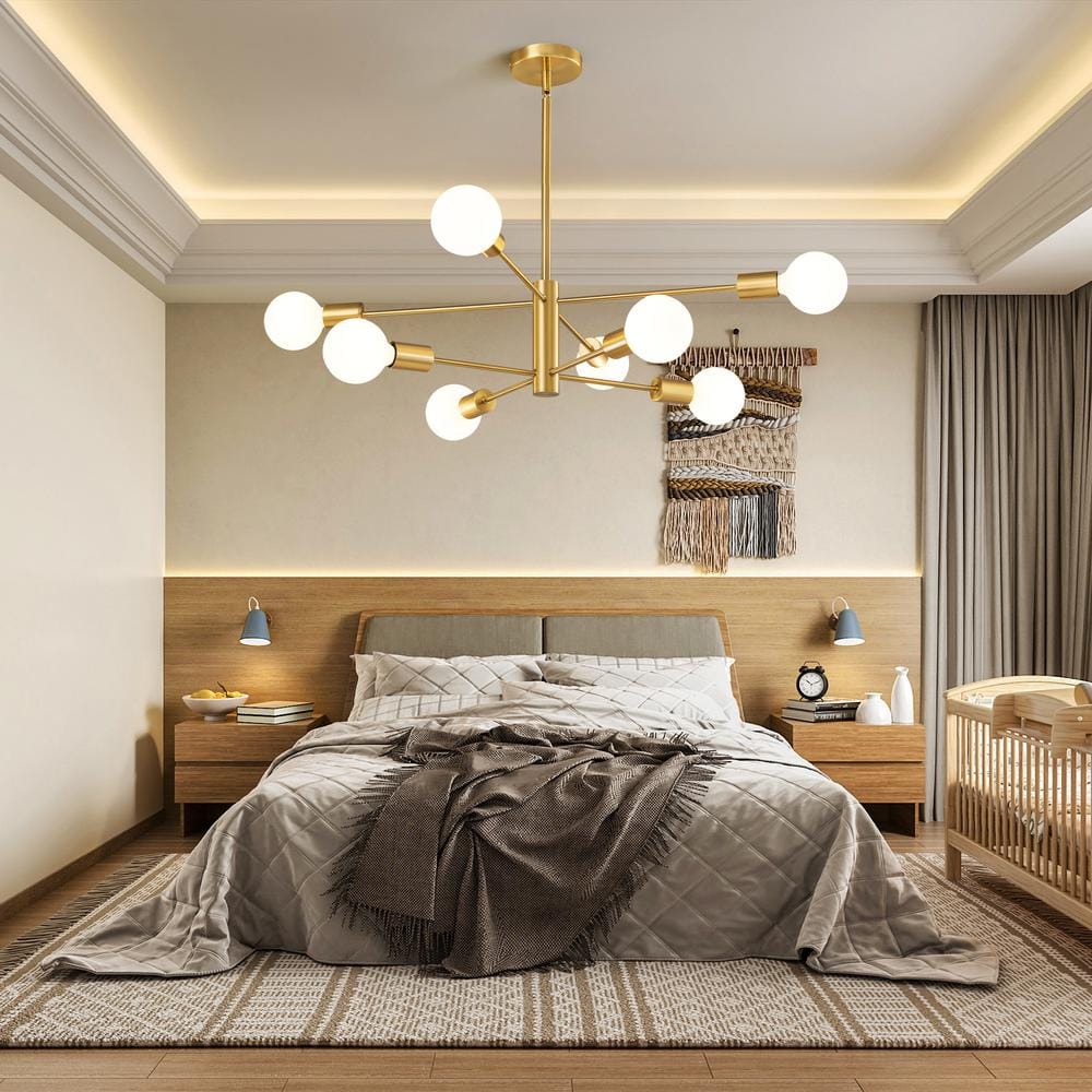 Gold 8-Light Sputnik Chandelier with Adjustable Rods