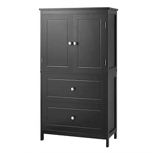 23.6 in W x 11.8 in. D x 43.3 in H Black MDF Freestanding Linen Cabinet in Black Finish 2-Door Bathroom Storage Cabinet