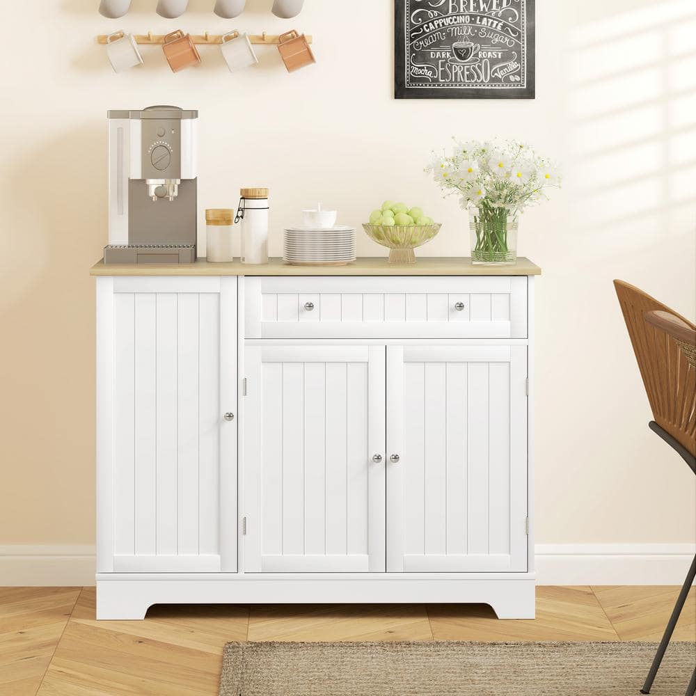 White MDF 41.3 in. Sideboard Buffet Storage Cabinet with Shelves and Drawers