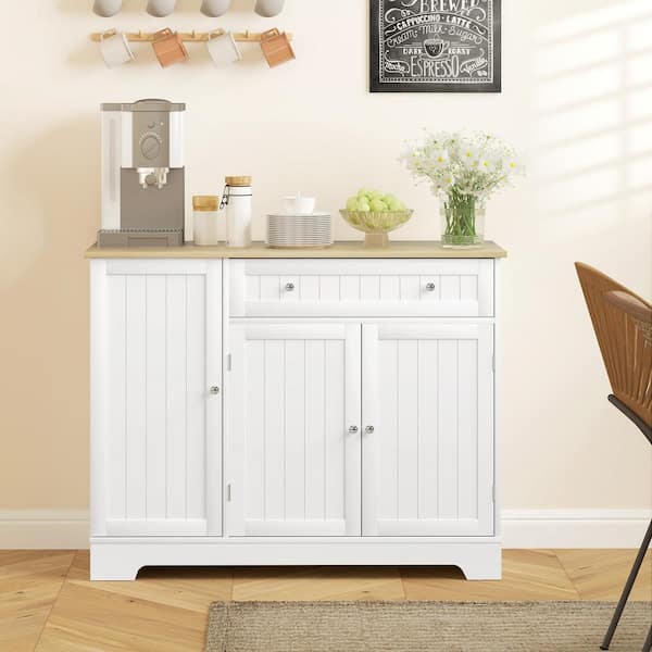 HOMCOM White MDF 41.3 in. Sideboard Buffet Storage Cabinet with Shelves and Drawers