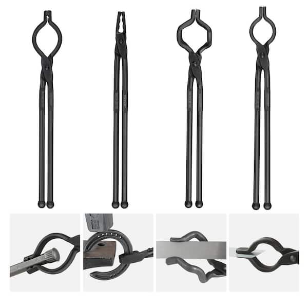 VEVOR Blacksmith Tongs, 18 in. 4-pieces, V-Bit Bolt Tongs, Wolf Jaw Tongs, Z V-Bit Tongs and Gripping Tongs