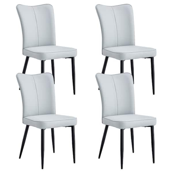 Polibi Modern Light Gray PU Leather Seat Dining Chairs Set of 4 for Kitchen, Living, Dining Room