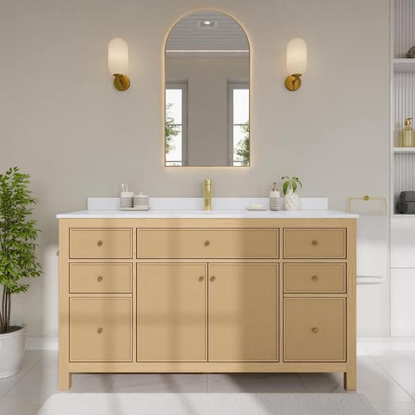 Pendry 60 in. Single Freestanding Tanned Oak Bath Vanity with White Quartz Top