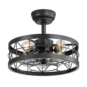 16.5 in. Indoor Matte Black Enclosed Ceiling Fan with Metal Light Kit and Remote Control Included