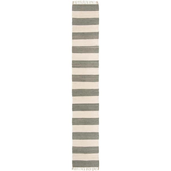 Unique Loom Chindi Rag Striped Gray 2' 6 x 16' 5 Area Rug