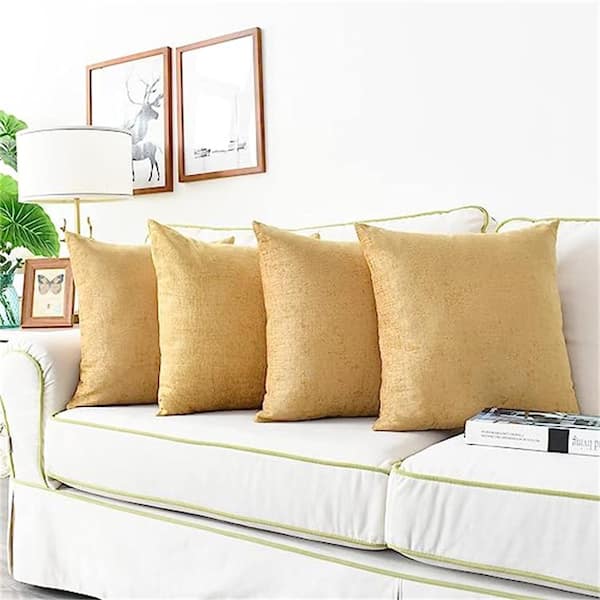 Outdoor Cozy Throw Pillow Covers Cases for Couch Sofa Home Decoration Solid  Dyed Soft Chenille Gold (4-Pack) B0C1MQY29B - The Home Depot