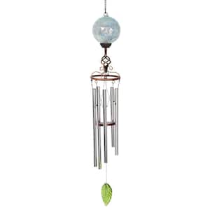 Solar Pearlized Honeycomb Turquoise Metal and Glass Wind Chimes