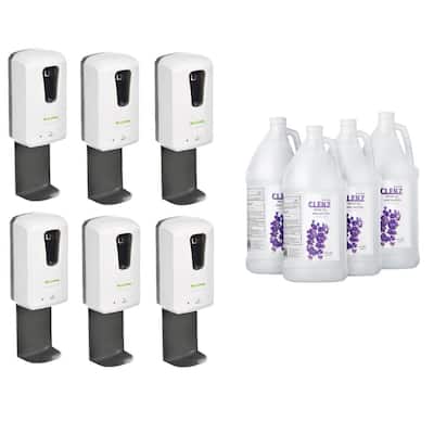 1200 ml Wall Mount Automatic Sanitizer Dispenser and Drip Tray with 1 Gal. Gel Hand Sanitizer Case of 4 (6-Pack)