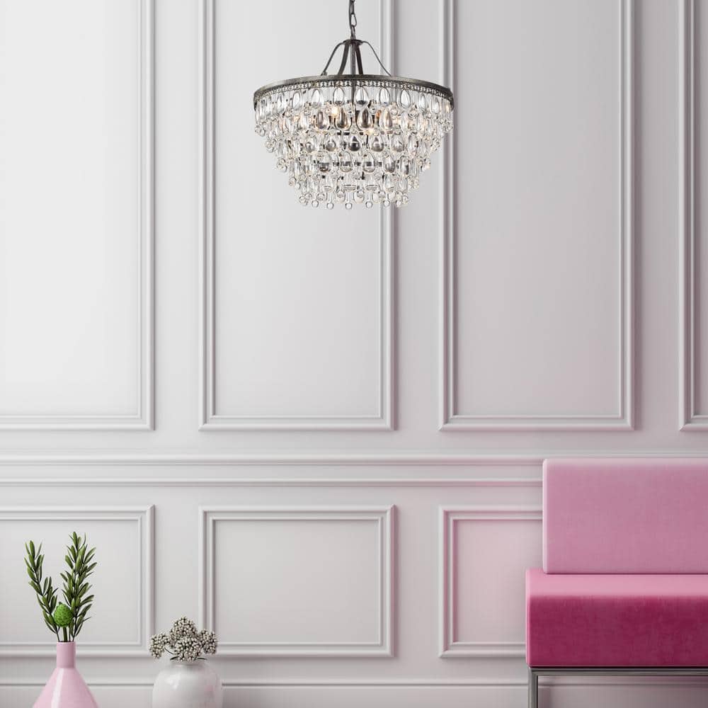 Antique Bronze 6-Light Crystal Teardrop Chandelier