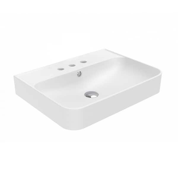 WS Bath Collections Contour 81060 5.3 in. Wall Mount/Vessel Bathroom Sink in Glossy White Ceramic with Three Faucet Holes