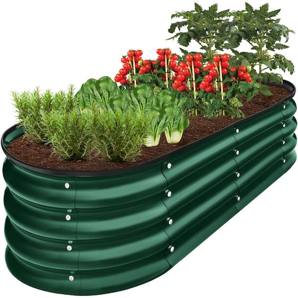 Best Choice Products 4 ft. x 2 ft. x 1 ft. Dark Green Oval Steel Raised Garden Bed, Planter Box for Vegetables, Flowers, Herbs