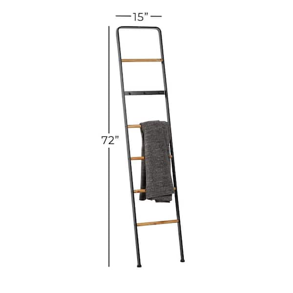 72 in. Black Metal Slim 3 Hook Ladder with 5 Brown Wood Rungs
