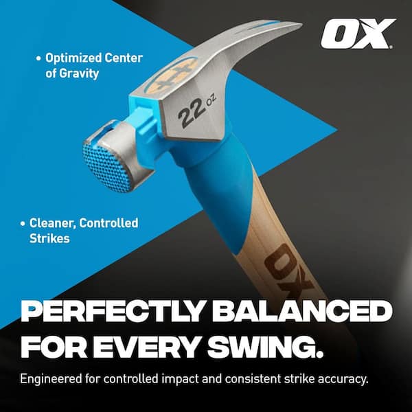OX TOOLS Pro 22 oz. Milled Face Framing Hammer : Straight Hickory