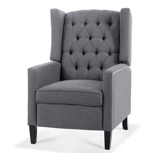 Gray Fabric Upholstered Reclining Sofa Chair Manual Recliner with Adjustable Backrest and Footrest Reading Chair