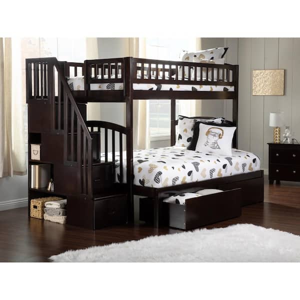 Atlantic Furniture Westbrook Espresso, Walter Espresso Twin Over Full Bunk Bed With Steps