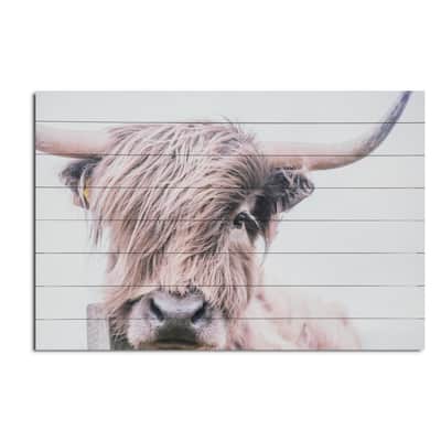 Highland Cow Planked Wood Animal Art Print 24 in. x 36 in.