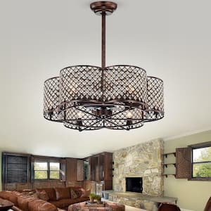 30 in. Indoor Rustic Brown Crystal Fandelier Cage Ceiling Fan with Remote Control, Bulb Not Included