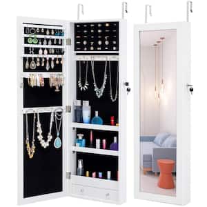 White Jewelry Lockable Storage Mirror Cabinet Can Be Hung On The Door Or Wall