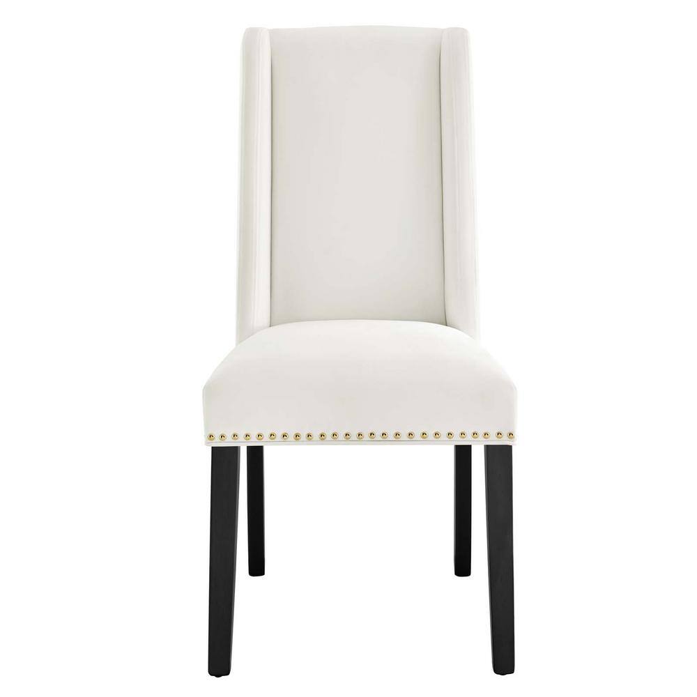 Elegant White Velvet Upholstered Side Chair with Wood Frame