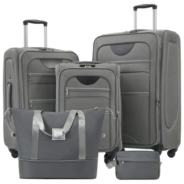 3-Piece Gray Softside Lightweight Luggage Set with Spinner Wheel, Duffel Bag and Toiletry Bag