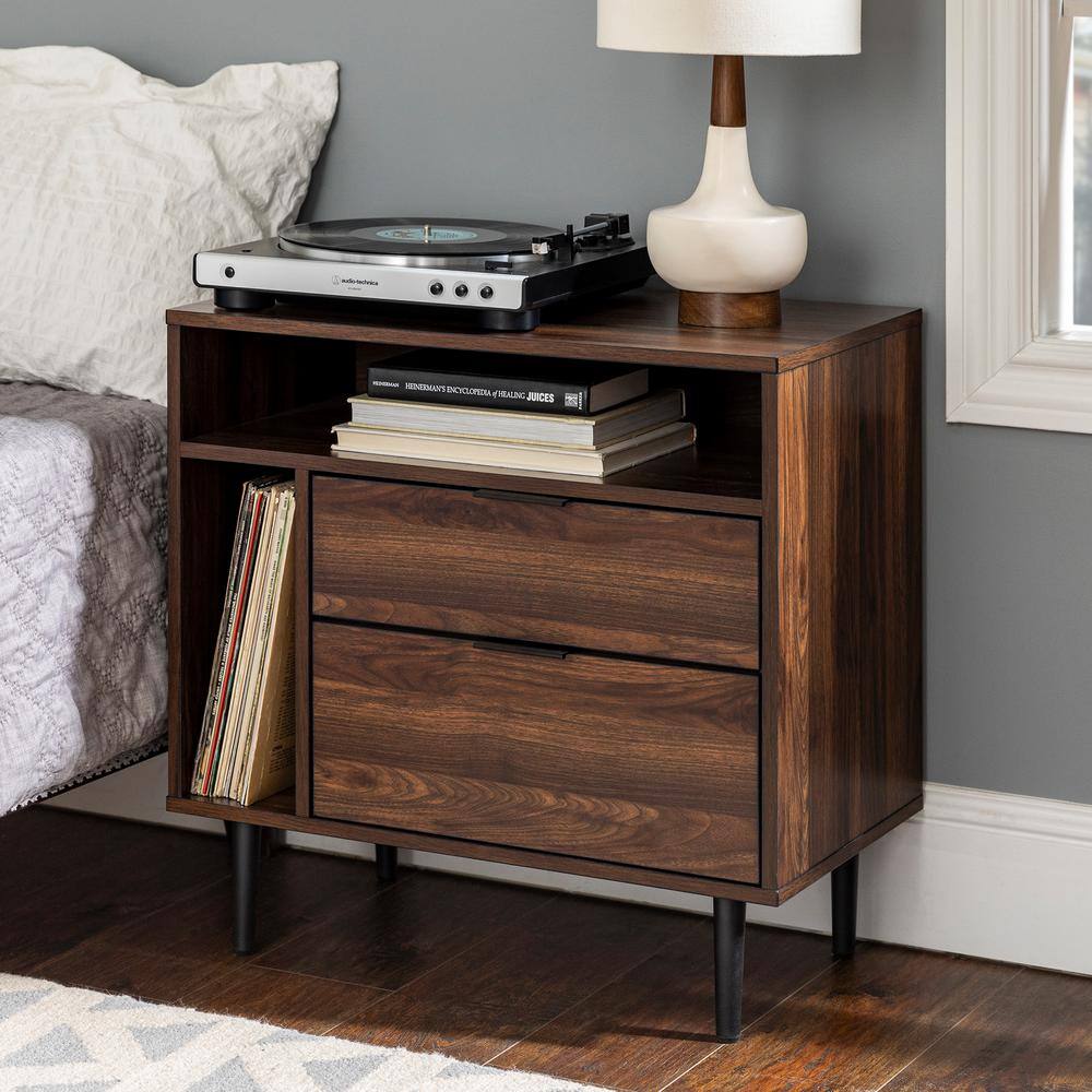 2-Tier Storage Night Stand Open Shelf End Table Sofa Side Display Cabinet Walnut 