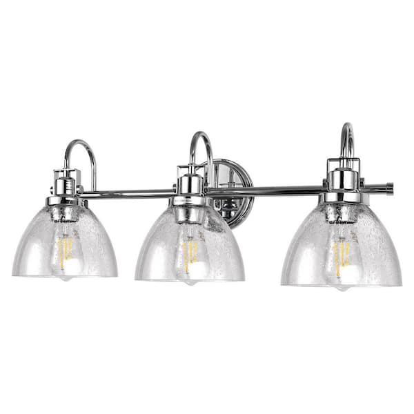 YANSUN Industrial Rustic 25 in. 3-Light Brushed Nickel Seeded Glass ...