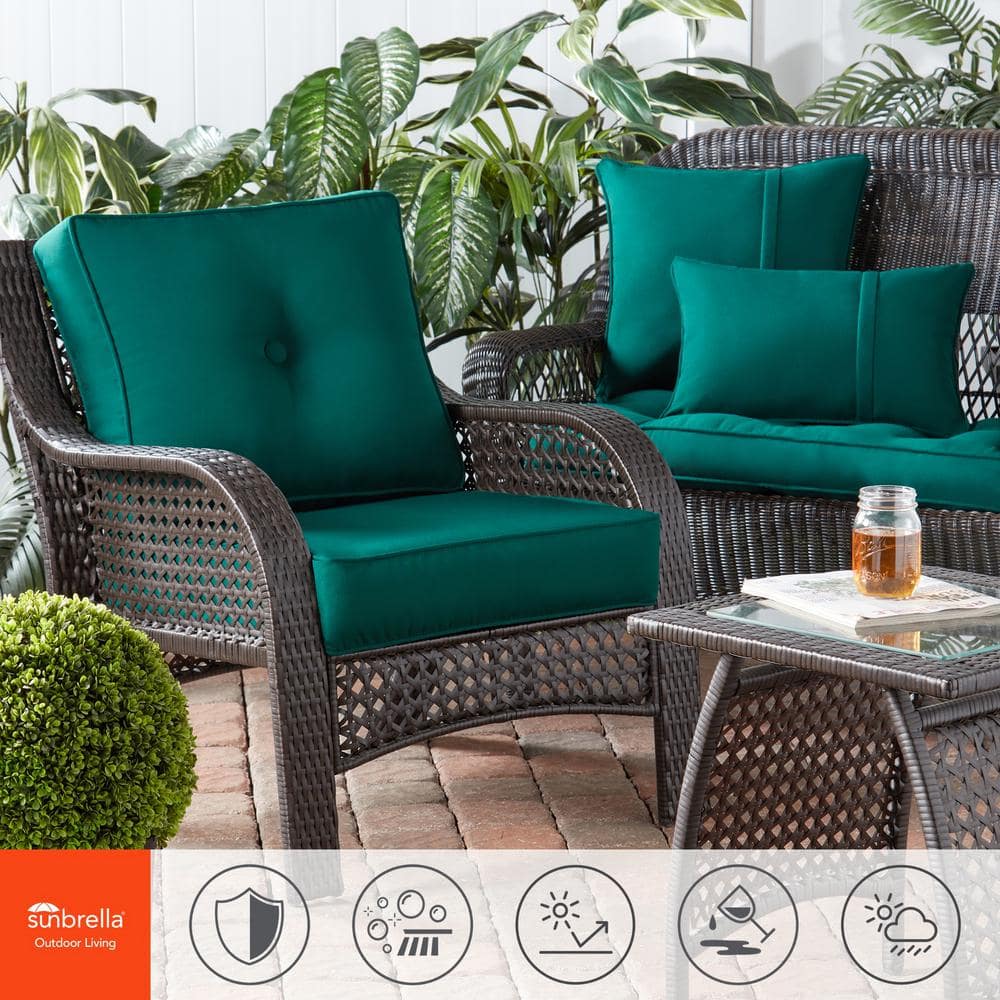 Forest Green Sunbrella Fabric Outdoor Square Throw Pillows (Set of 2)