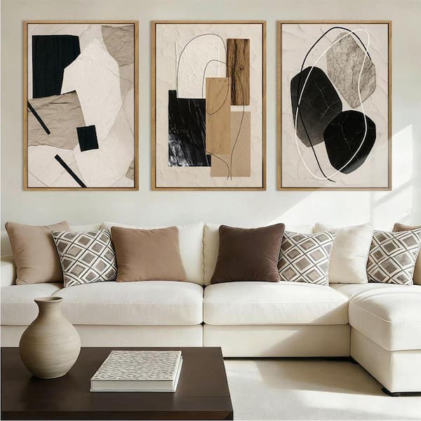 3 Piece Plastic Framed Canvas Abstract Gemotic Shaped Wall Art