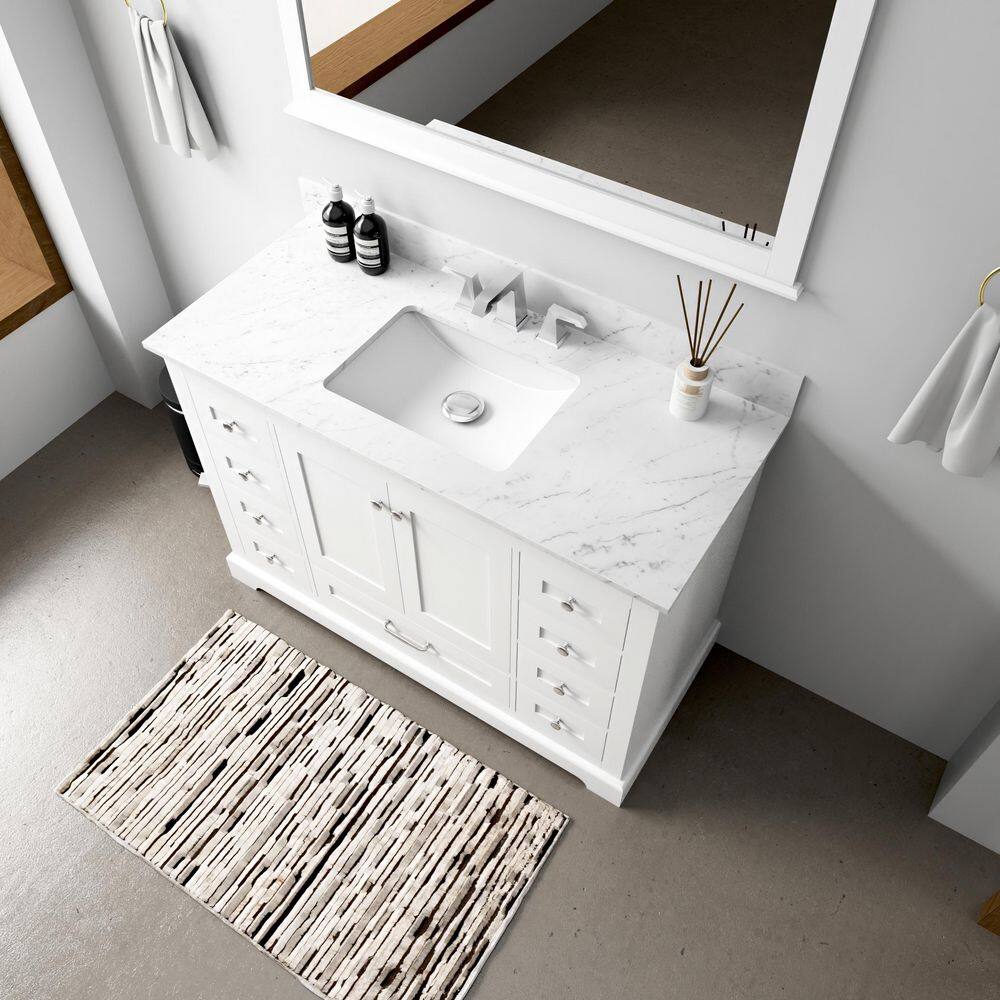 Dukes 48" White Marble Top Vanity with Mirror and Faucet