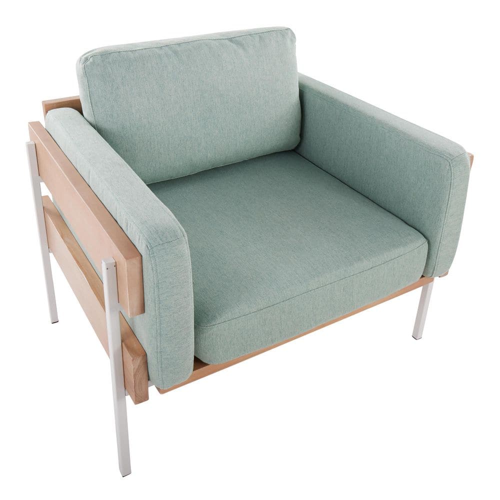 Light Green Fabric and Natural Wood Metal Accent Chair