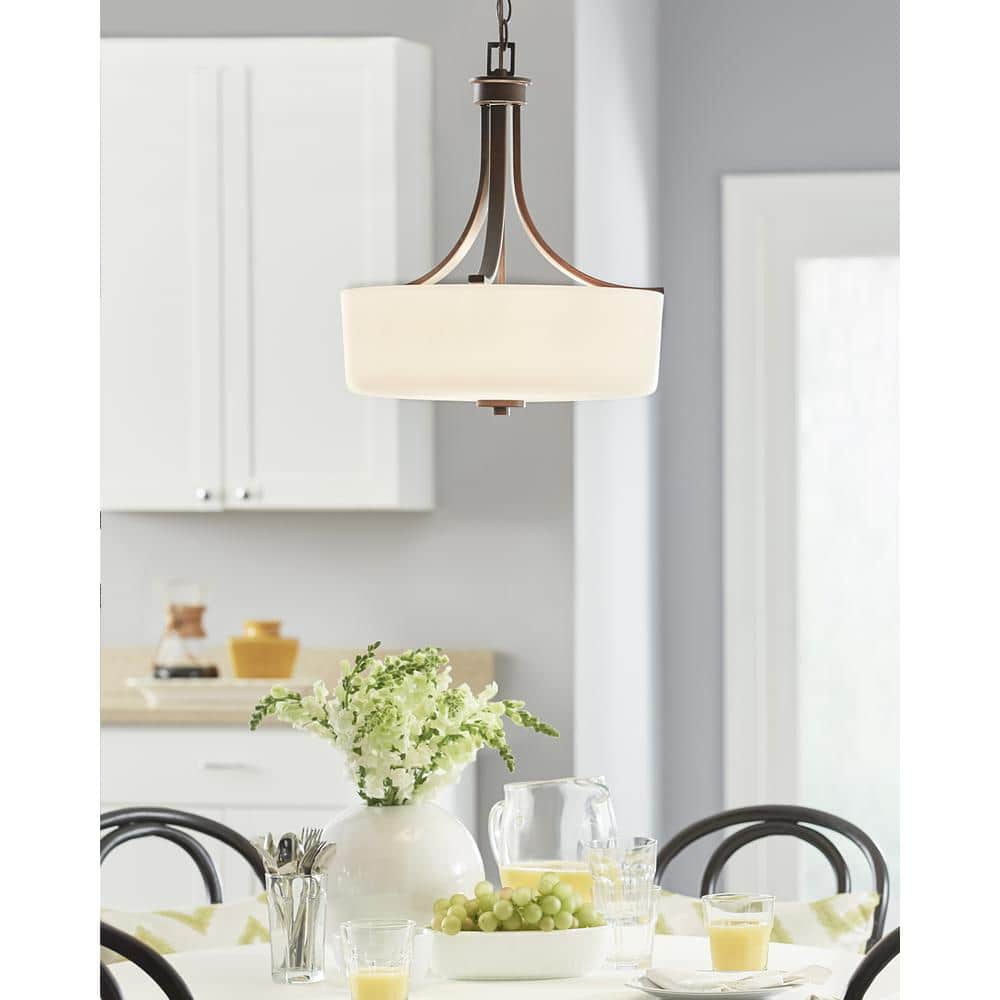 Bronze 15.75" Indoor/Outdoor Drum Pendant Light with Etched Glass Shade