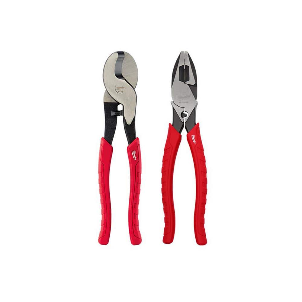 Milwaukee 10 in. Cable Cutting Pliers and 9 in. High Leverage Lineman's Pliers with Crimper (2-Piece) -  48-22-6104-6100