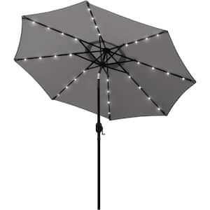 9 ft Solar Umbrella, 32 LED Lighted Patio Umbrella, Table Market Umbrella, Outdoor Umbrella (Grey)
