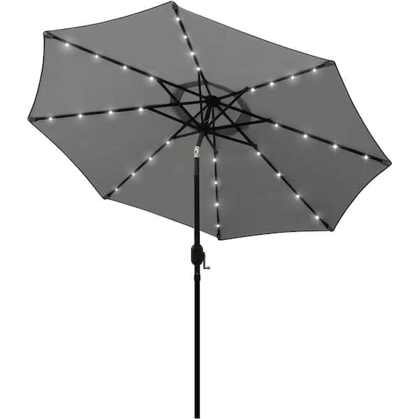 Cubilan 9 ft Solar Umbrella, 32 LED Lighted Patio Umbrella, Table Market Umbrella, Outdoor Umbrella (Grey)