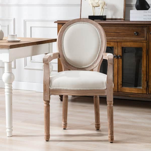 Qualfurn Natural French Vintage, Fabric Upholstered Dining Chairs With Arms