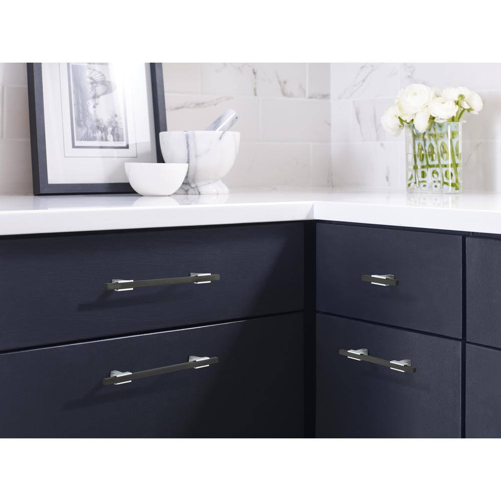 Polished Chrome and Matte Black Modern Cabinet Pull